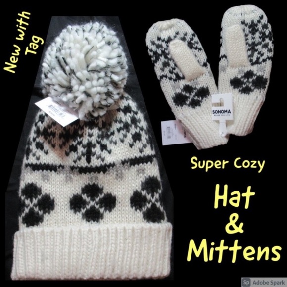 Sonoma Super cozy hat w pom & mittens retro boho vibe soft cozy yarns - Picture 2 of 15
